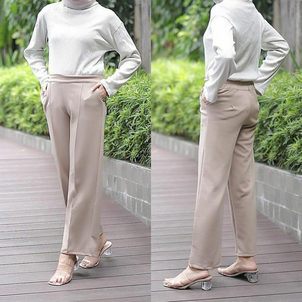 Casual Pants Scuba Wanita / Kulot Scuba Garis Depan