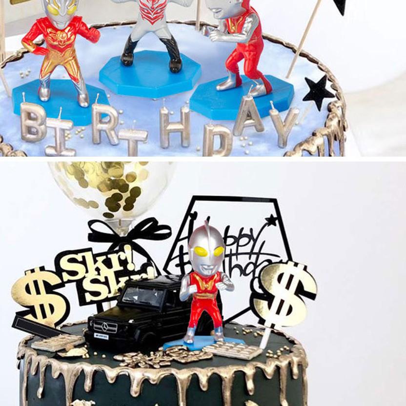 ♘ TK TOPPER ULTRAMEN 6PCS ULTRAMAN ALAT DEKORASI KUE HIASAN ACTION FIGURE ICING FONDANT ANAK ULTAH U