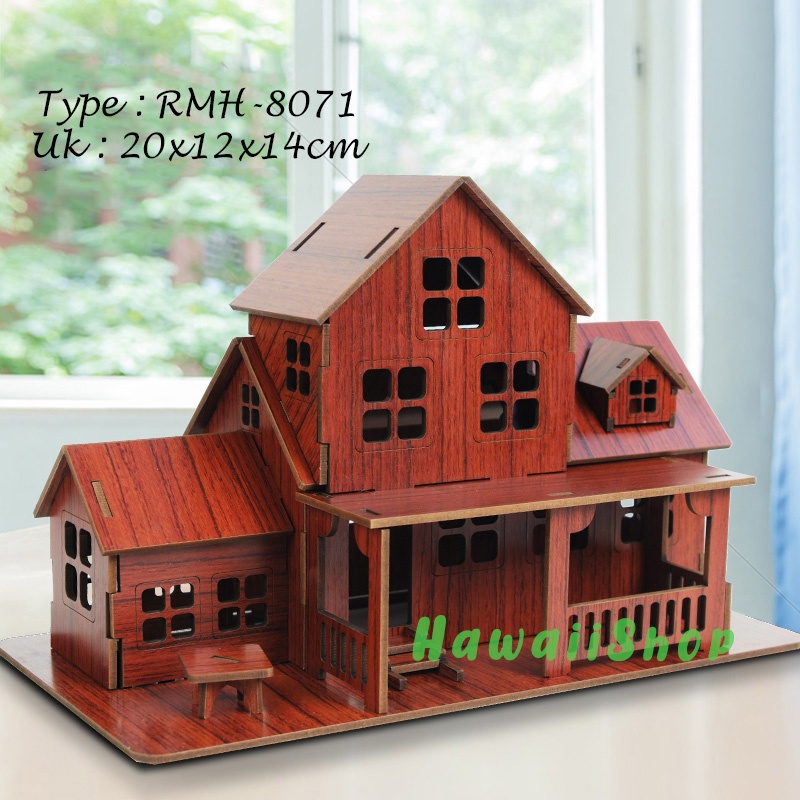 Puzzle 3D DIY bahan MDF dilapisin vynil Warm House mainan puzzle edukasi anak