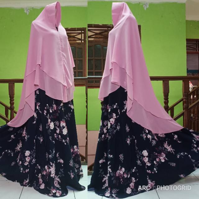 (LD 120) GAMIS JUMBO CANTIK XXL FIT XXXL MONALISA JEHAN NAVY SET KHIMAR SYARI CERUTI