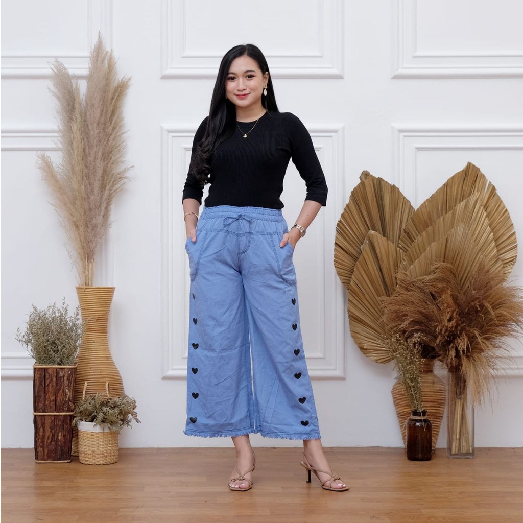 CELANA PANJANG JEANS LIST LOVE/CELANA JEANS RAWIS LOVE