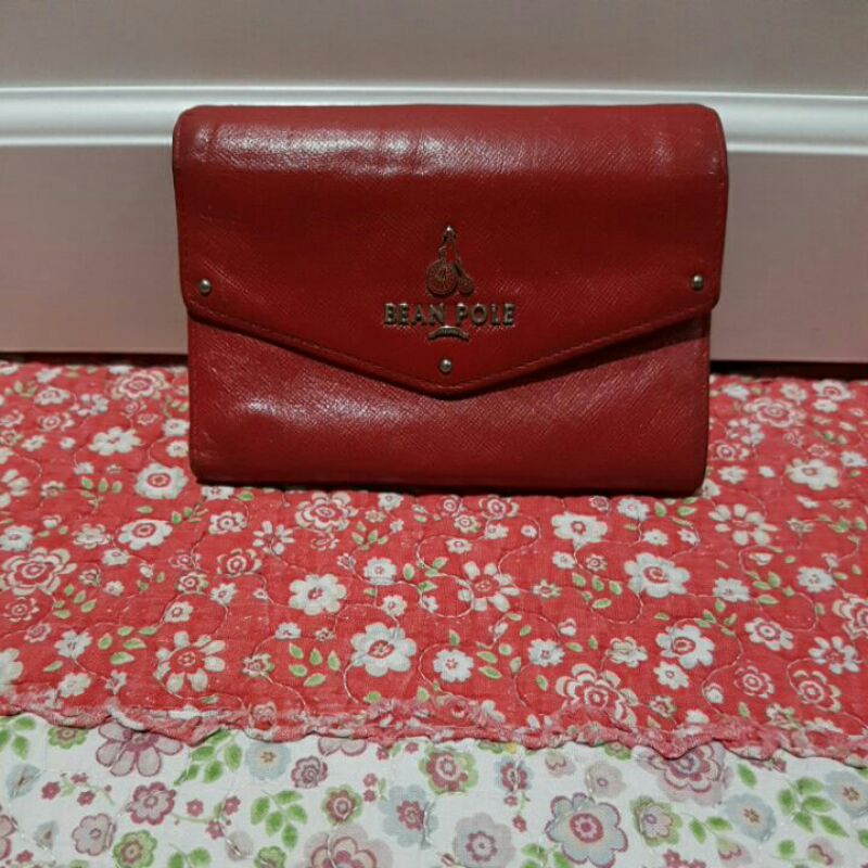 Preloved Dompet lipat kecil kulit merah Beanpole