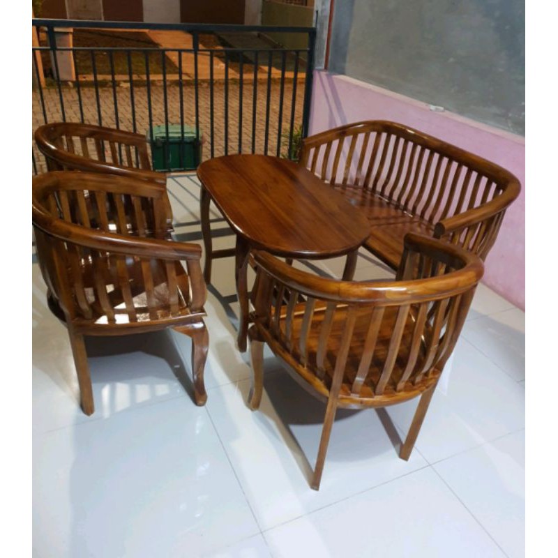 Promo murah   Pesanan Kursi Teras Betawi kayu Jati 2111 Meja 3 set