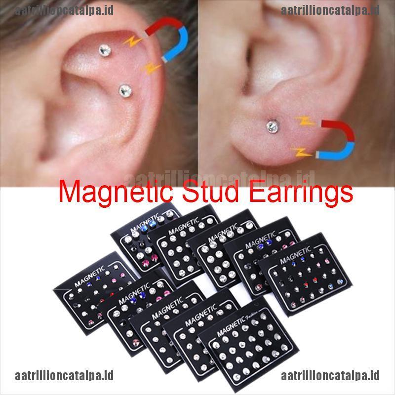 24pcs / Set Anting Stud Magnetik Tanpa Tindik Bentuk Bulat Aksen Berlian Imitasi
