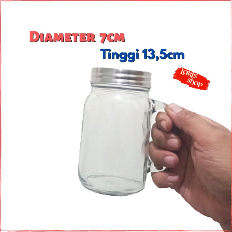 Gelas Cangkir Jar Minum Kaca Bening Polos Tutup Stainless Kedaung