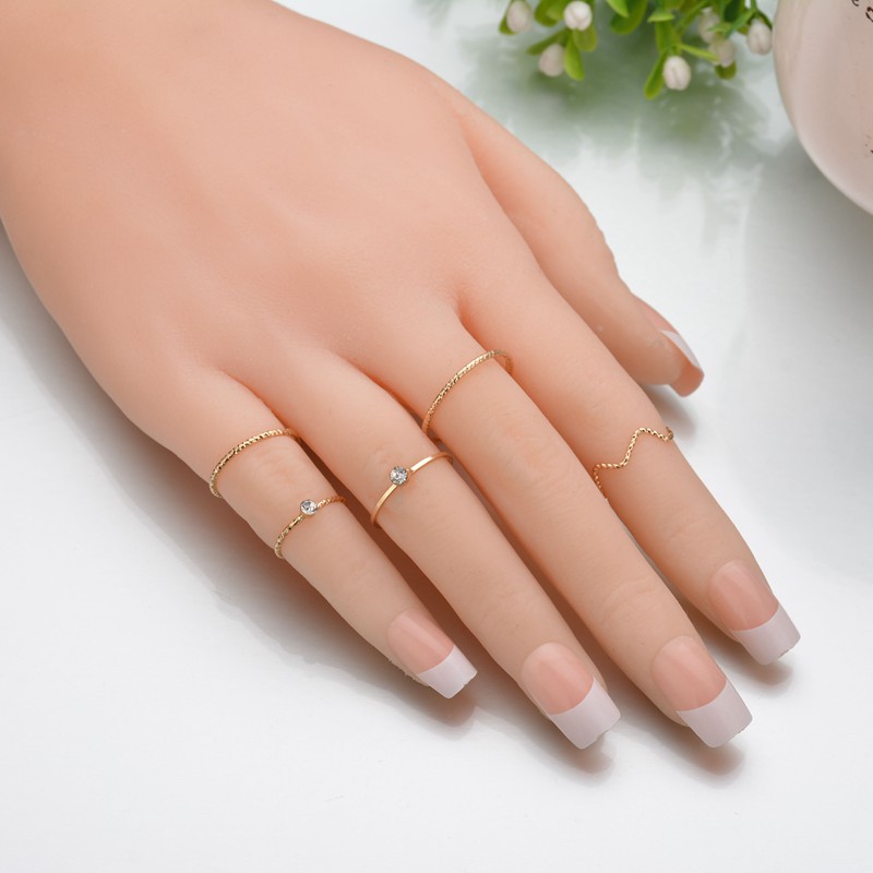 5pcs / Set Cincin Jari Telunjuk Desain Gelombang Hias Berlian Untuk Wanita