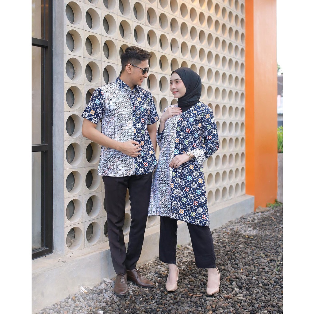 Jual Benang Raja Batik Couple Pria Wanita Primis Cap Motif Bunga Kotak