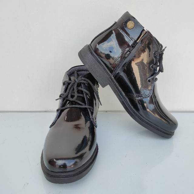 MANDIENS PDH R.04 - Sepatu Kulit Kilap Sintesis PDH TNI POLRI Murah Original Tali Resleting