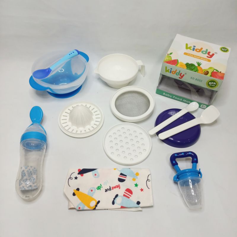 FREE Slabber Paket perlengkapan Mpasi food maker kiddy komplit mangkok baby feeder sendok bayi