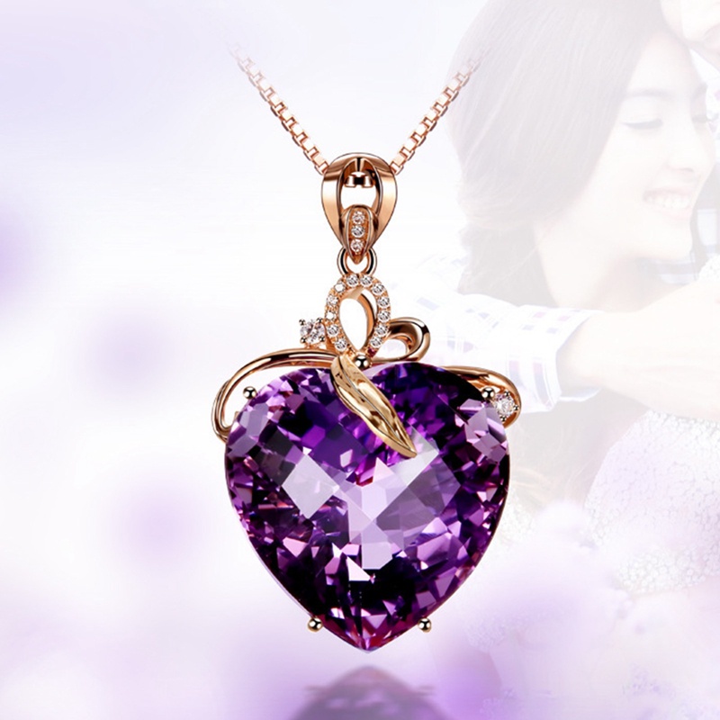 Kalung Dengan Liontin Batu Amethyst Bentuk Hati Untuk Wanita