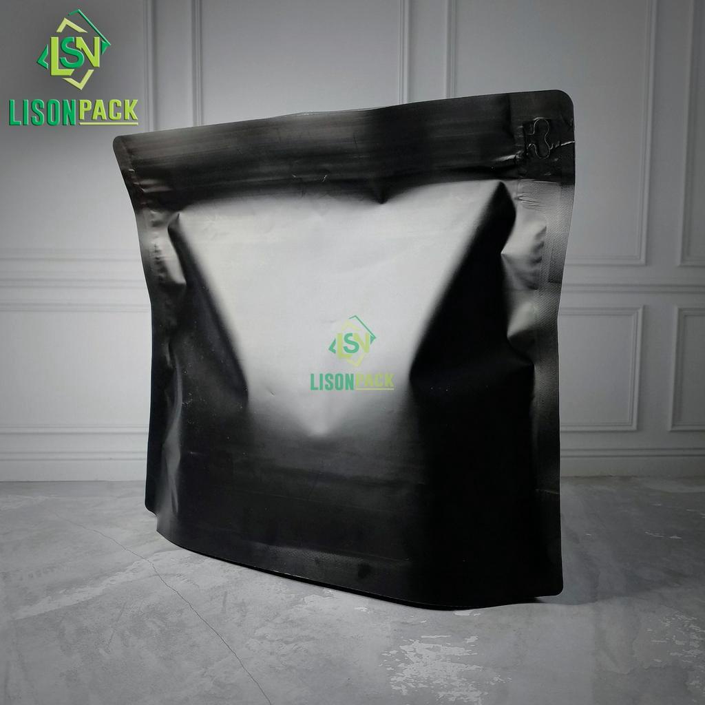 Standing Pouch Trapesium Zipper / Glossy Black 500gr Diamond / Kemasan Kopi Lisonpack