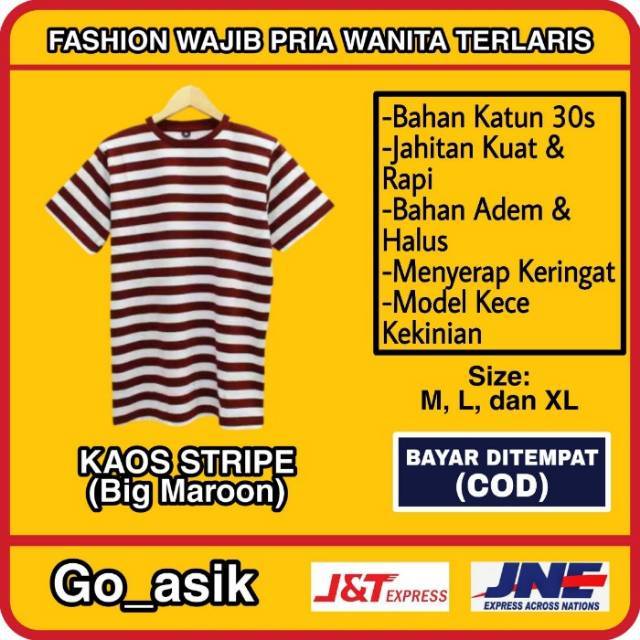 BAJU KAOS  BELANG  SALUR STRIPE BIG MAROON KATUN 30S FASHION 