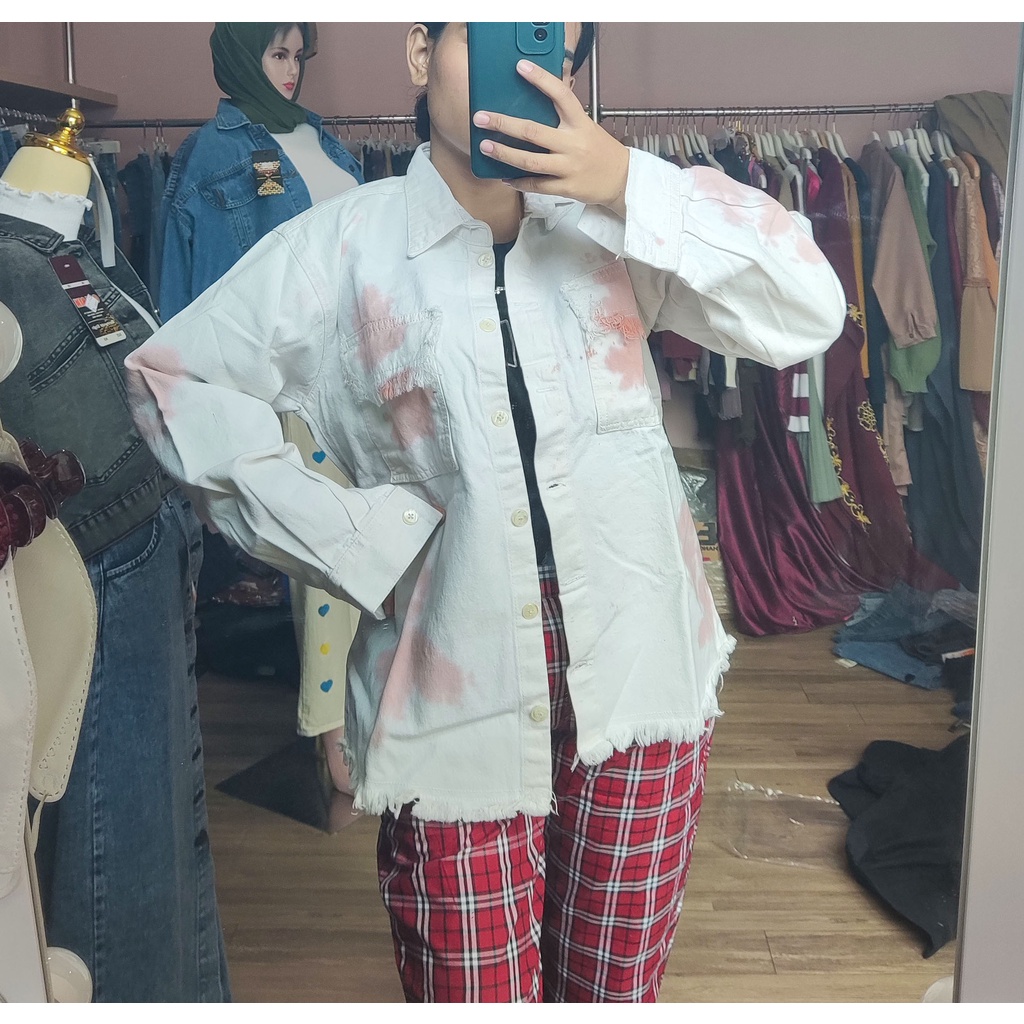 HOPYLOVY SALE - Jaket Jeans Wanita Oversize Tie Dye Melvia