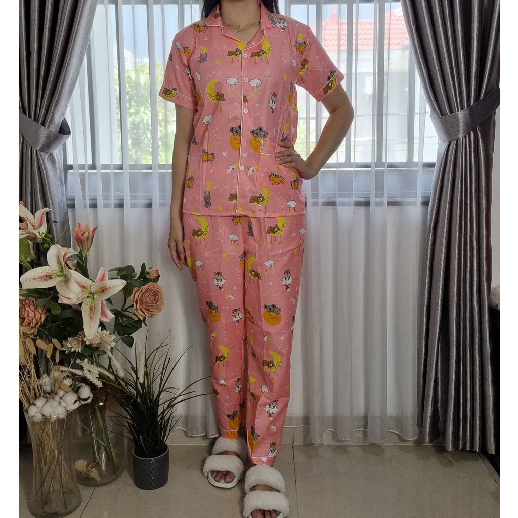 VIBELLECP - CP Vibelle shop grosir baju tidur piyama karakter fashion murah wanita-CP KOALA MOON PINK