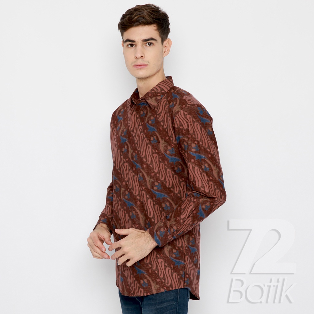 BATIK PRIA LENGAN PANJANG Kemeja Hem Slimfit Premium Motif Parang Warna Coklat 721021 CAP 72 - Baju Kemeja Atasan Pakaian Setelan Batik Pria Cowok Laki Laki Remaja Keluarga Kantor Lengan Panjang Modern Slimfit Slim Fit Premium Kekinian