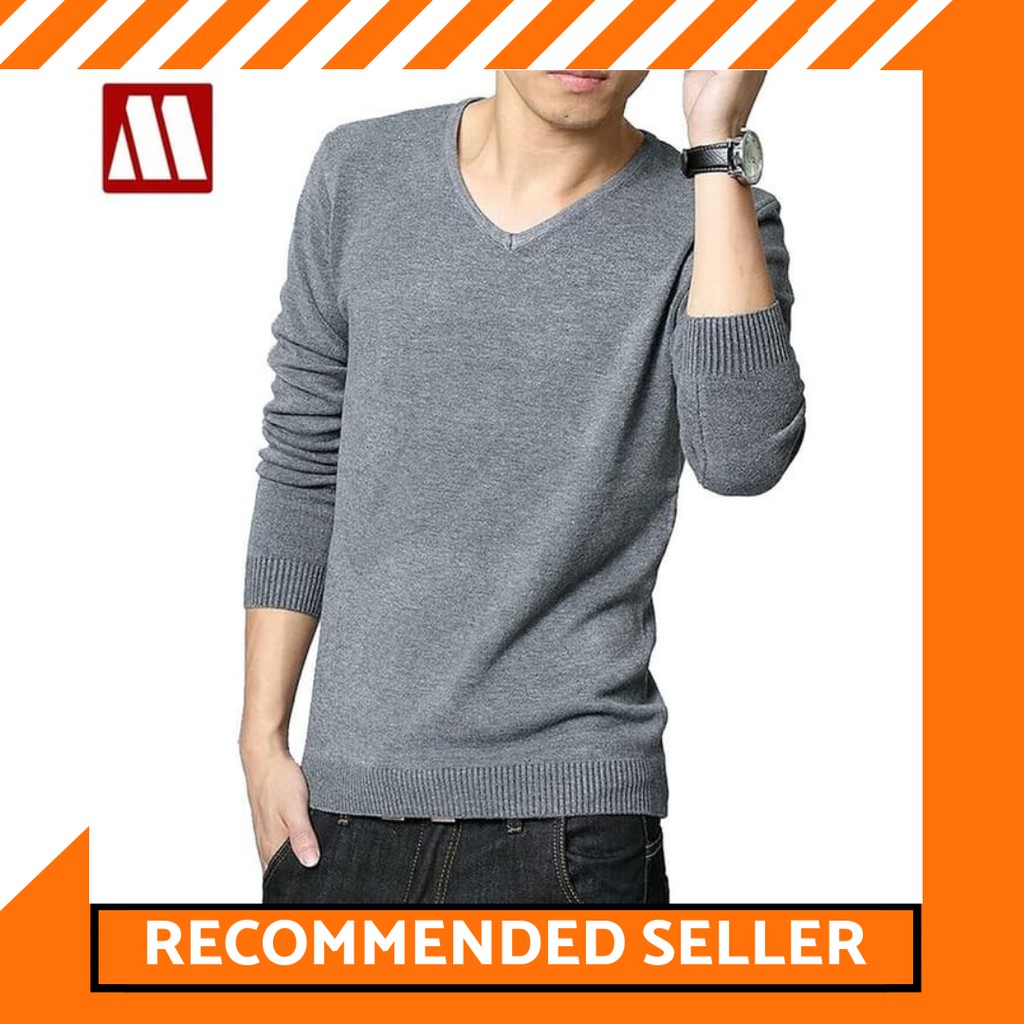 SWEATER RAJUT PRIA/ SWEATER PRIA V NECK GREY TERBARU