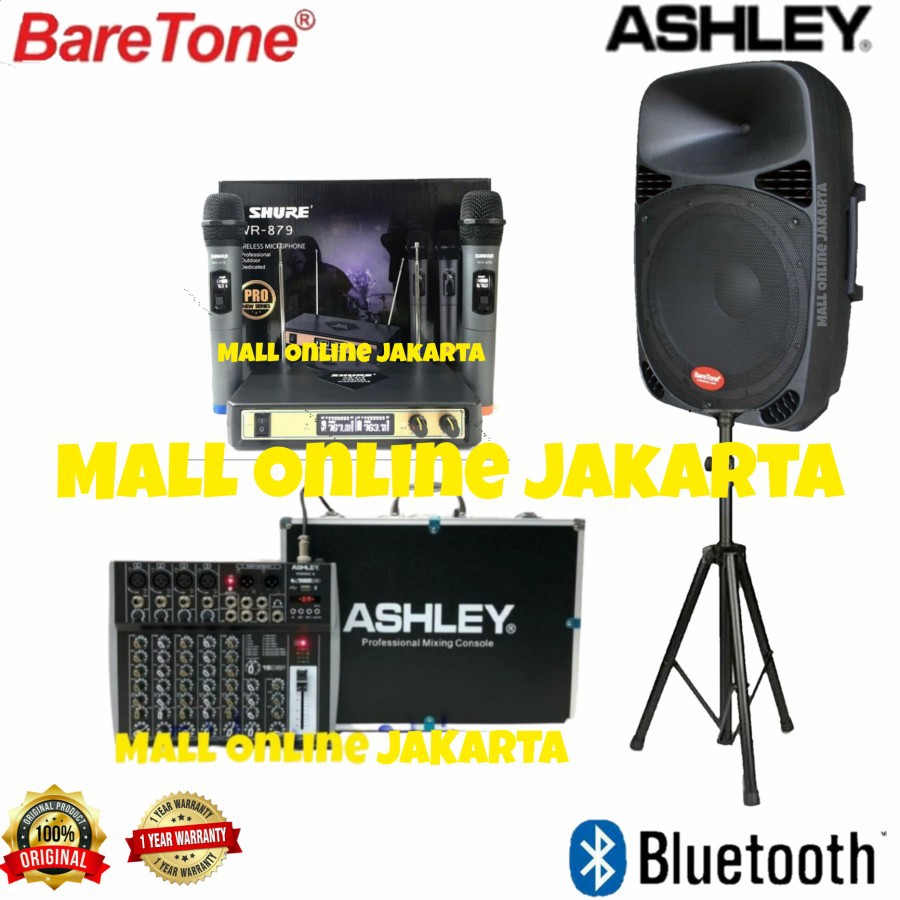 Paket Speaker Aktif Baretone 15 inch Max 15mb Mixer Ashley Mic wireles