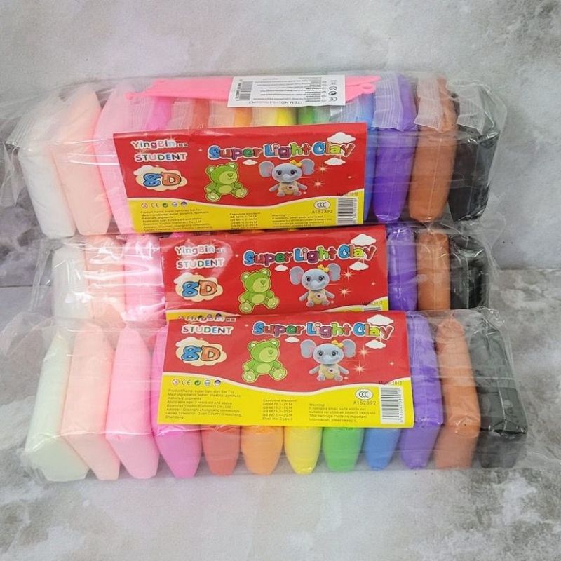 ISI 12 COLOUR CLAY POLYMER EDUKASI MAGIC FREE PISAU 3 PCS MAINAN CLAY VIRAL EDUKASI SLIME MAINAN WARNA WARNI