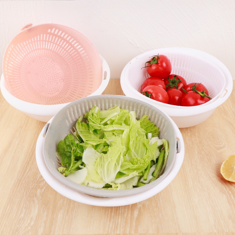 Keranjang Pengering Buah / Sayuran Model Dua Lapis Dapat Diputar Untuk Dapur