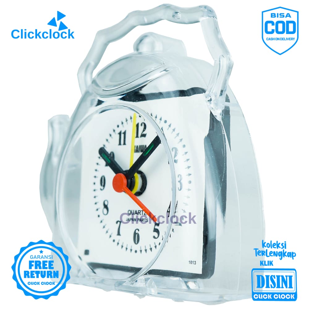 Jam Weker Quartz Jam Beker Transparan Putih Kiawa 8406 Kecil Murah Keren Step Movement