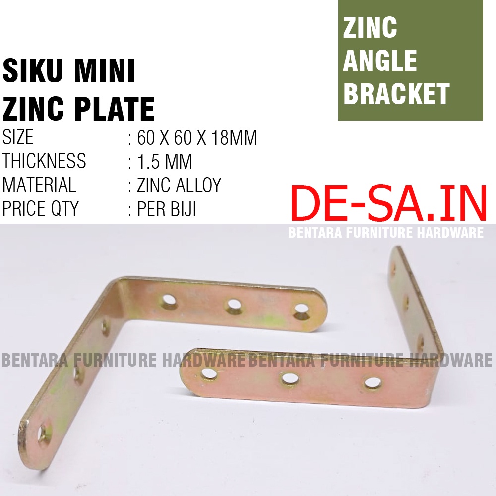 6CM SIKU KECIL - Braket Siku Zinc Plate 60 x 60 x 18MM - Steel L-Shaped Angle Zinc Plate Bracket Fastener Rak Ambalan 6 x  6 x 1.8 CM