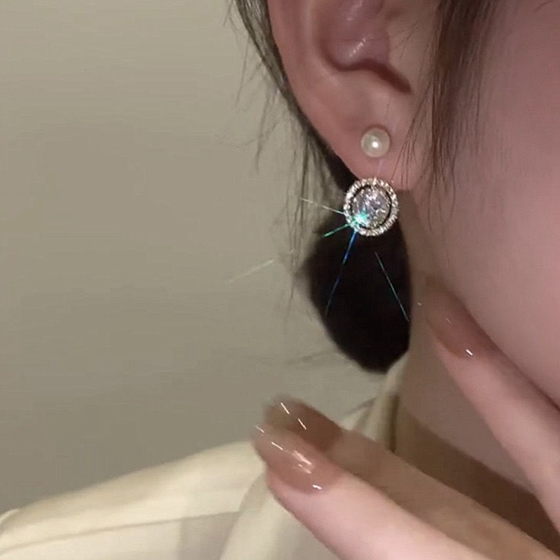 Anting Tusuk Mutiara Zircon Bulat Untuk Wanita