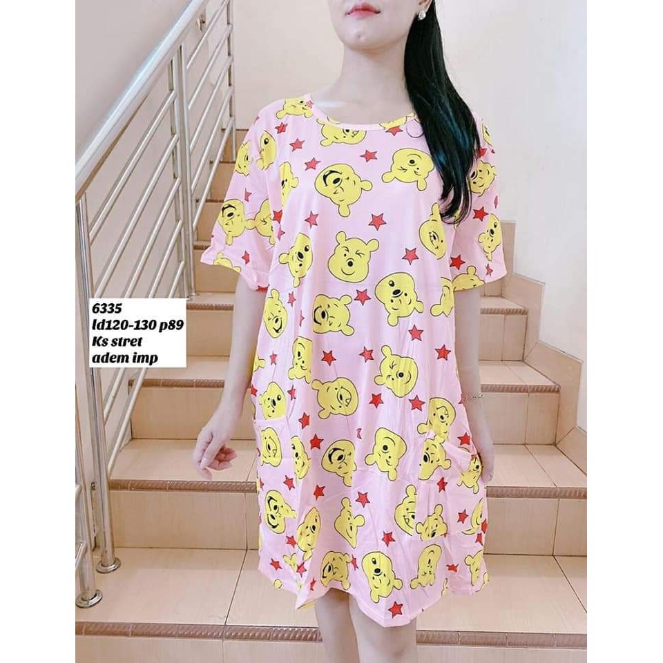 D08 DRESS PICKET WINNIE T POOH IMPORT,Bhn spandek halus FREESIZE LD120 MELAR 130CM PJ95CM