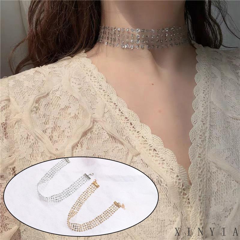 Xia.id Kalung Choker Sequin Berkilau Sexy Untuk Wanita