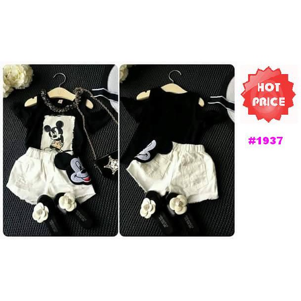 STELAN ANAK KAOS CROP MICKEY MOUSE + PANTS PUTIH (RSBY-1937)