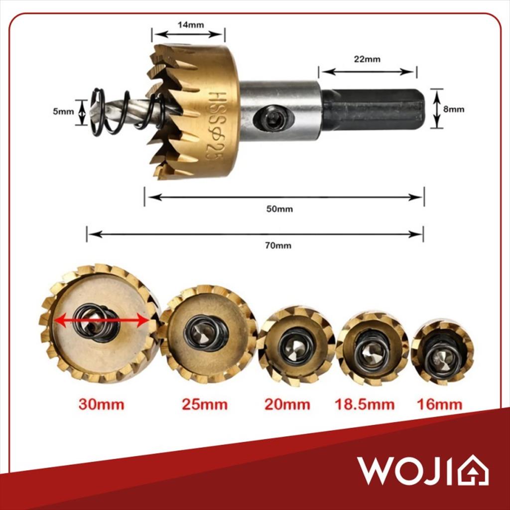 Mata Bor Hole Saw Set 5 pcs HSS Titanium Pelubang Besi Kayu 16-30mm WOJIA