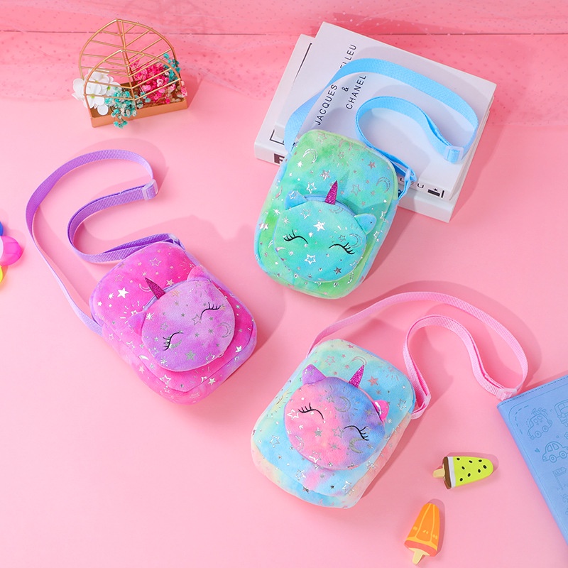 Tas selempang hp unicorn bulu TU072 sling bag anak perempuan tk paud sd