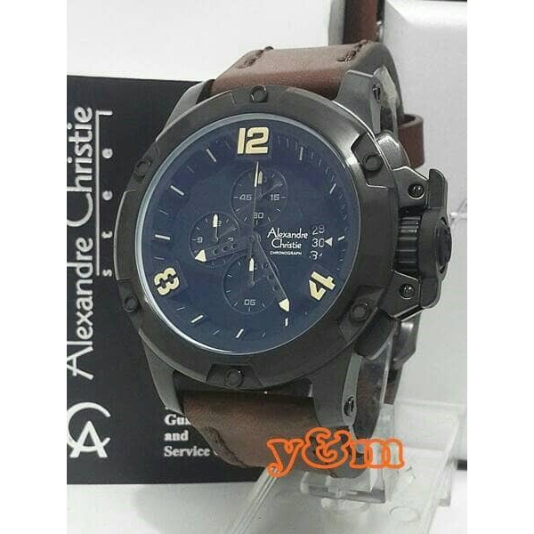 JUAL ORIGINAL ALEXANDRE CHRISTIE AC 6295 PRIA FULL BLACK LEATHER BROWN ORI