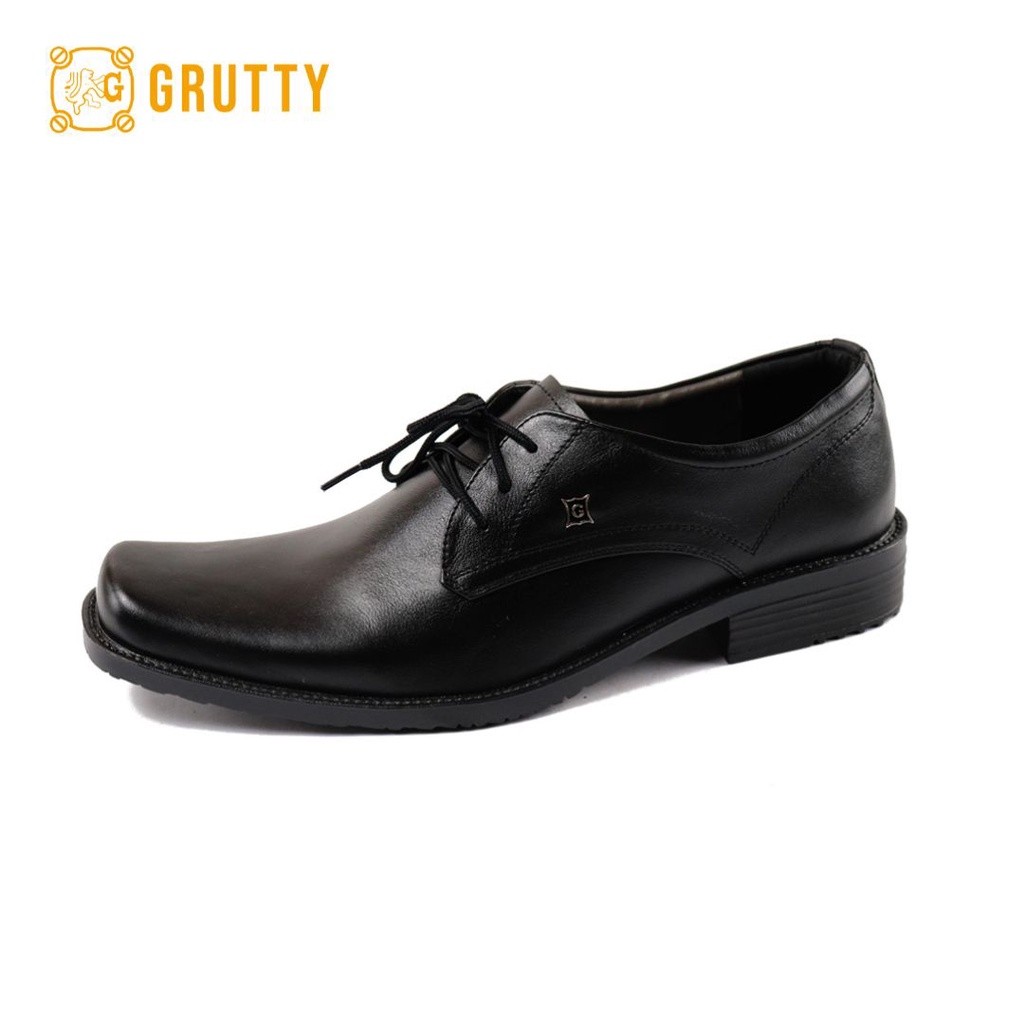 Sepatu Pria Pantofel Formal Sepatu Kerja Kulit Asli Model Tali GRUTTY AZ306 Hitam