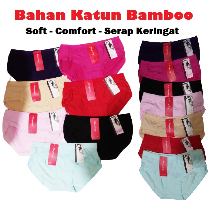 Celana Dalam Wanita Katun Bamboo Super Halus &amp; Adem / CD Cewek Perempuan 6063