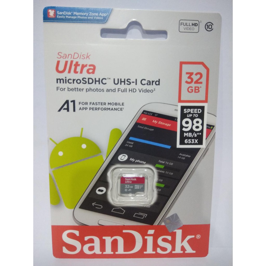 Sandisk Ultra A1 Micro SD Card 32gb 98Mbps Class 10-garansi resmi