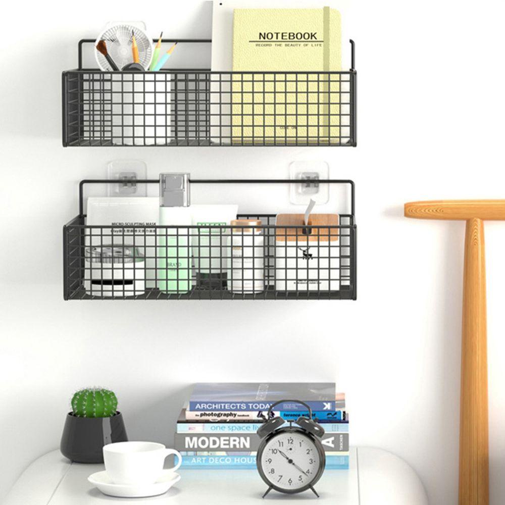 【 ELEGANT 】 Rak Kamar Mandi Kapasitas Bantalan Kuat Desain Grid Tahan Lama Perlengkapan Dinding Ada Jejak Tempel Dinding Toilet Penyimpanan Samping Tempat Tidur Bathroom Storage Hanging Basket