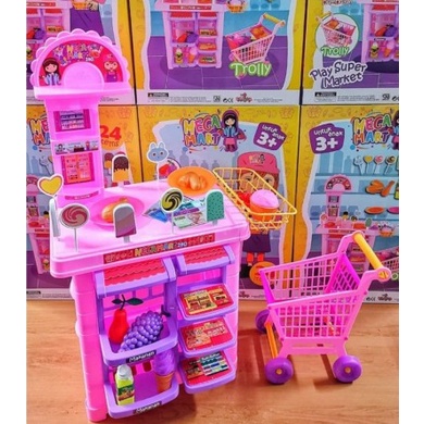 PROMO MAINAN ANAK EDUKASI KERANJANG TROLLY BELANJA SUPERMARKET MEGAMART SATU SET TERMURAH 140 MESIN KASIR MAINAN-3
