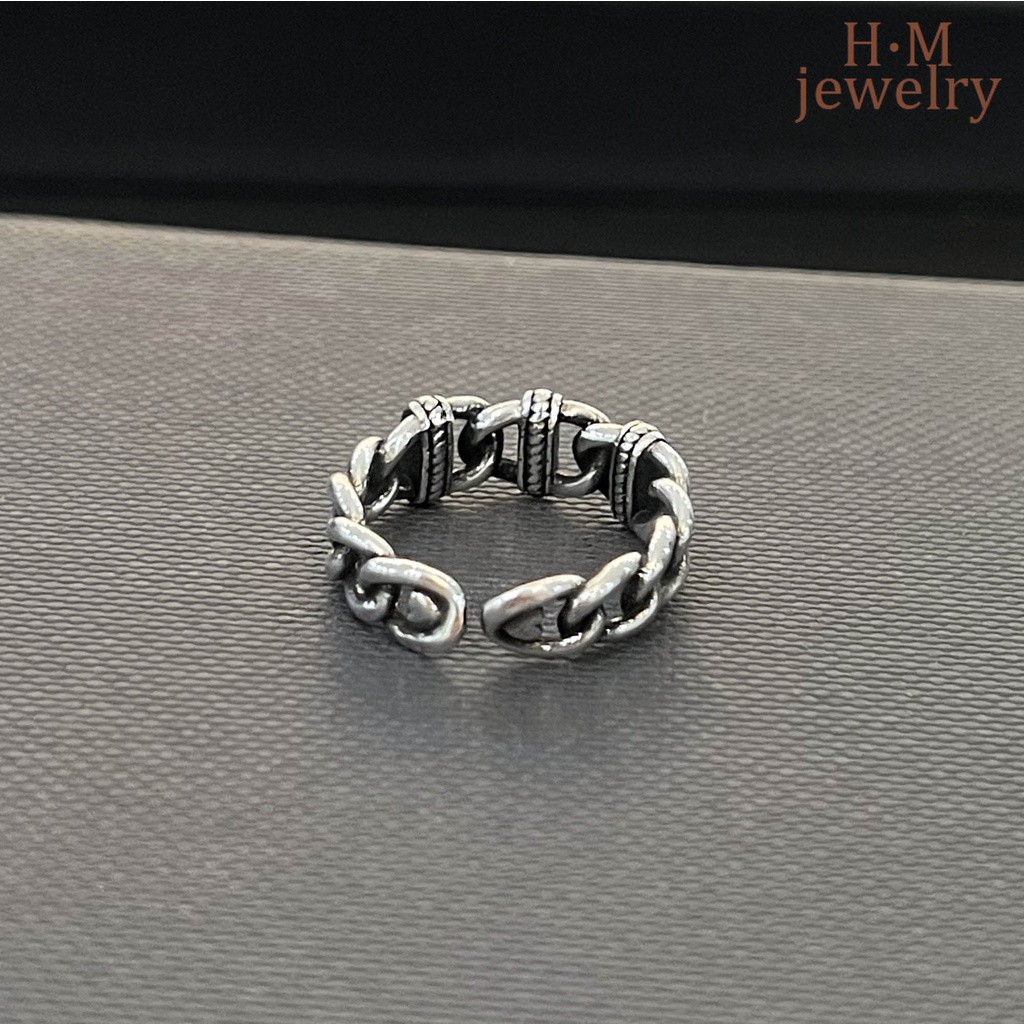 Cincin Model Rantai Twist Terbuka Bahan S925 Silver Gaya Retro