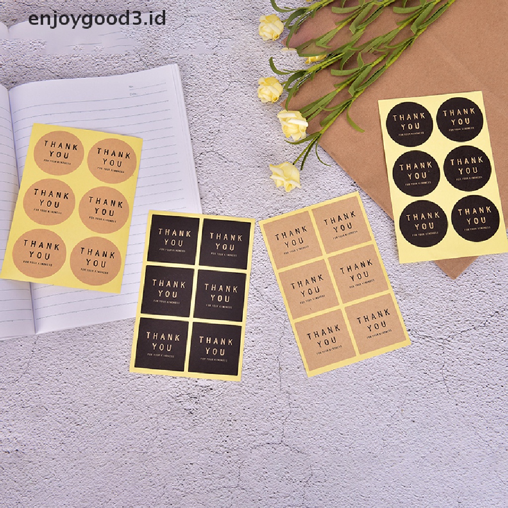 60pcs Stiker Kertas Kraft Tulisan Thank You Untuk Dekorasi Kue