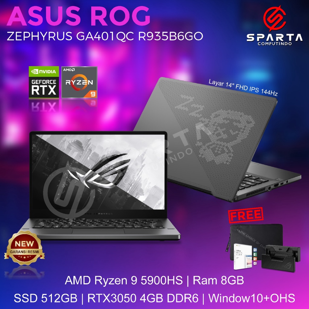 LAPTOP GAMING Asus ROG Zephyrus GA401QC R935B6GO Ryzen 9 5900HS RTX3050 4GB 14FHD 144Hz AniMe Matrix