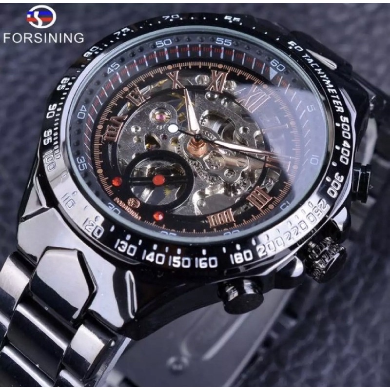 FORSINING Jam Tangan Pria Automatic Mechanical Tanpa Baterai Sporty Bisnis All Black