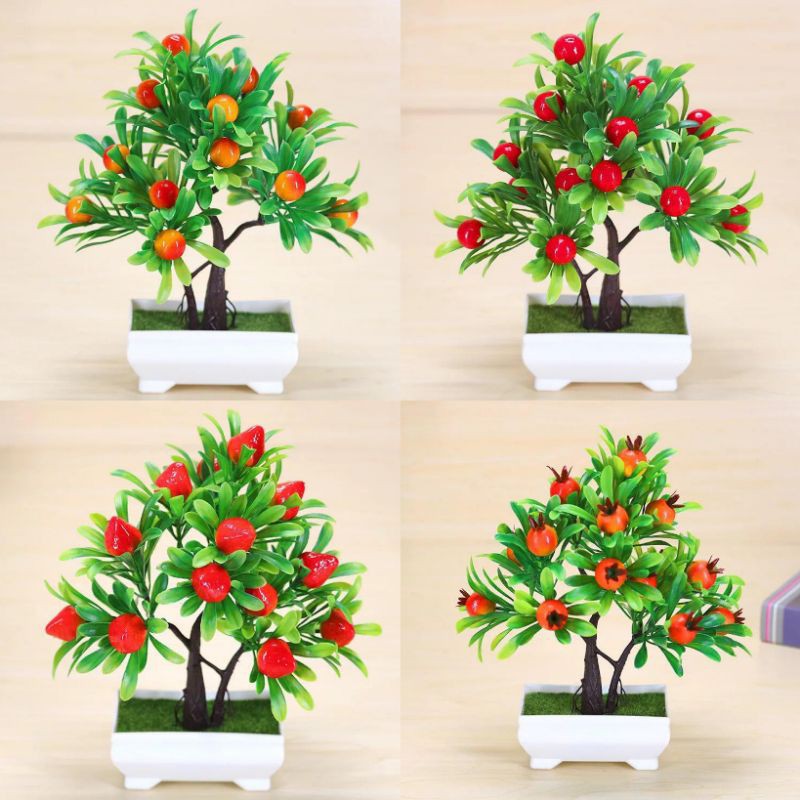 BUNGA PLASTIK TANAMAN BUAH -SAYUR + POT BUNGA DECORATION CHILI ORANGE PEACH ARTIFICIAL-7