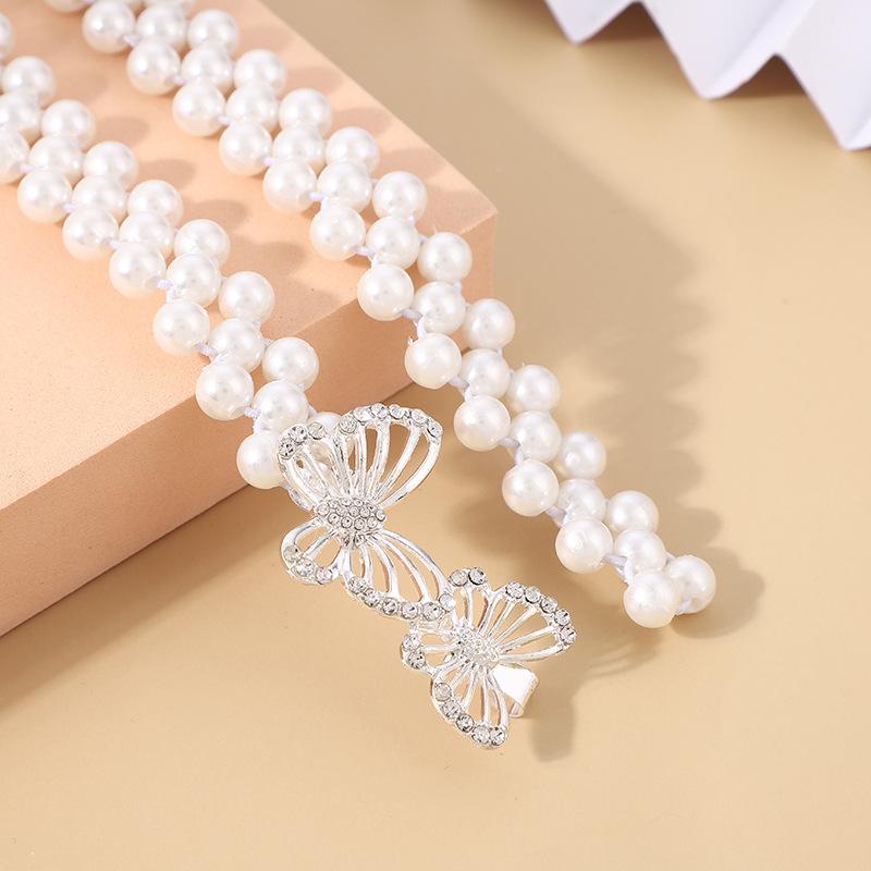 Ikat Pinggang Pesta Rantai Mutiara Melar Terlaris Dan Termurah / Motif Kepala Random / Tali Pinggang Mutiara Melar / Sabuk Gaun Fashion Wanita / Rantai Mutiara Wanita Elastis