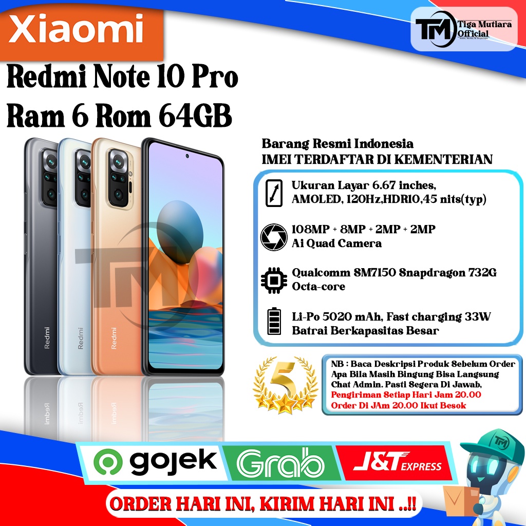 Xiaomi Redmi Note 10 Pro Ram 6 Rom 64GB Segel Original & Bergaransi Resmi