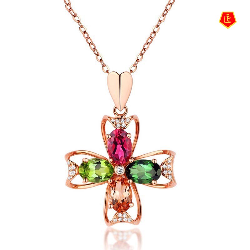 [Ready Stock]Four-Color Petal Gem Pendant Elegant Fashion Temperament