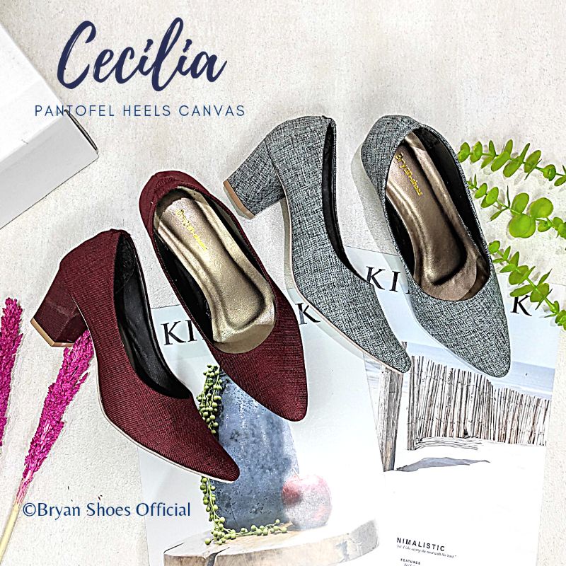 Bryan Cecilia Pantofel Heels Tahu Canvas Sepatu Kantor Formal Jumbo Bigsize Oversize 36-40 41 42 43