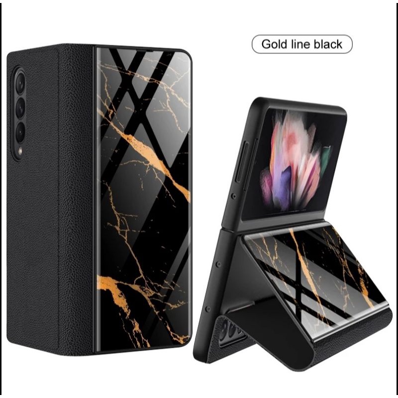 Original Soft Flip Case Samsung Galaxy Z Fold 3 Fold3 5G W22 Presisi GKK Luxury Leather And Glass Ma