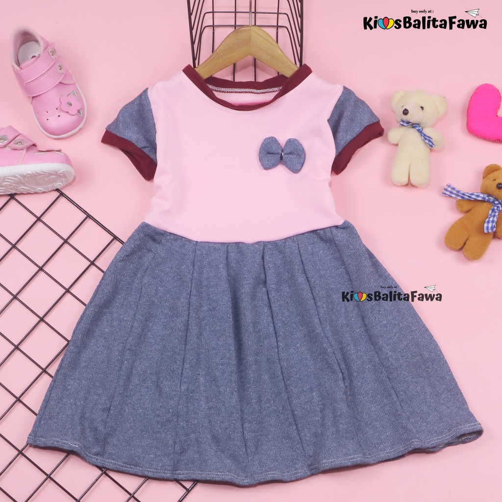 Dress Karin uk 3-4 Tahun / Baju Anak Perempuan Dres Motif Lengan Murah Pesta Gaun Pesta Import Lucu