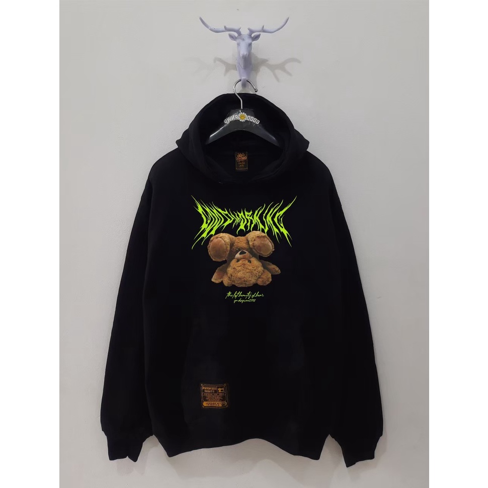 Good Morning hoodie sweater pria warna hitam art grafity hijau teddy GMSH110