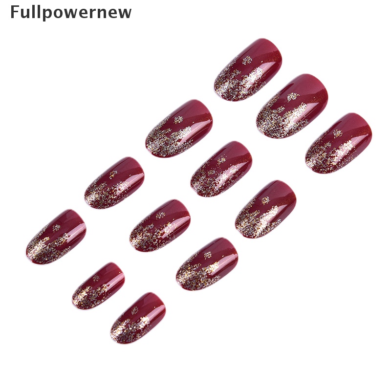 FULL 24Pcs Wedding Rhinestone False Nail Wearable Fake Press On Nails